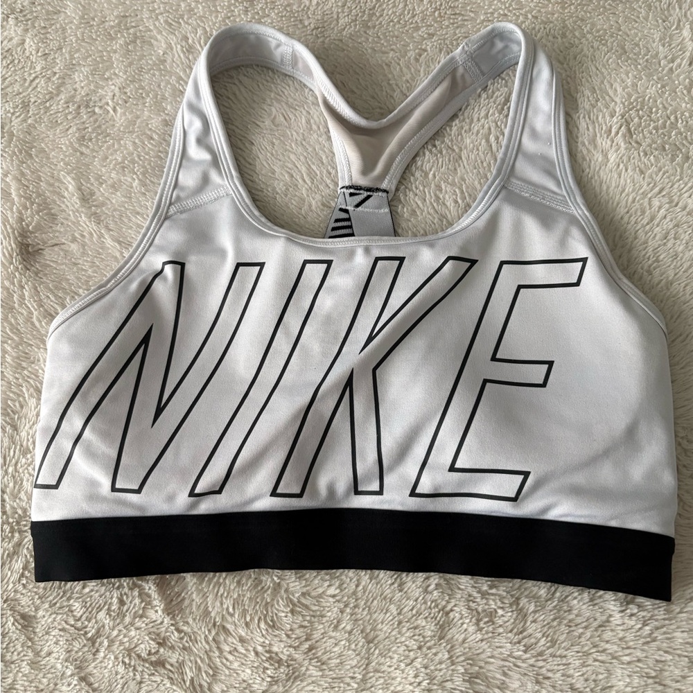Nike White Sports Bra with Black Band and Logo